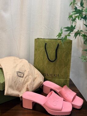 Gucci Pink Platform Slide Sandals